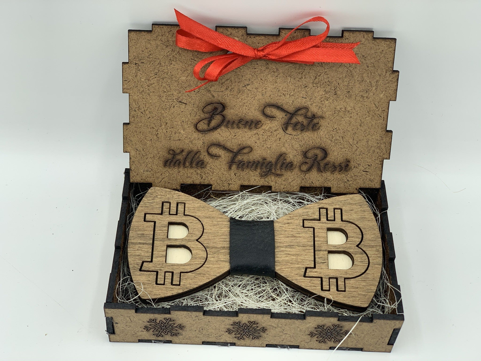 Papillon in legno Bitcoin con scatola regalo personalizzata Idea's Cottage