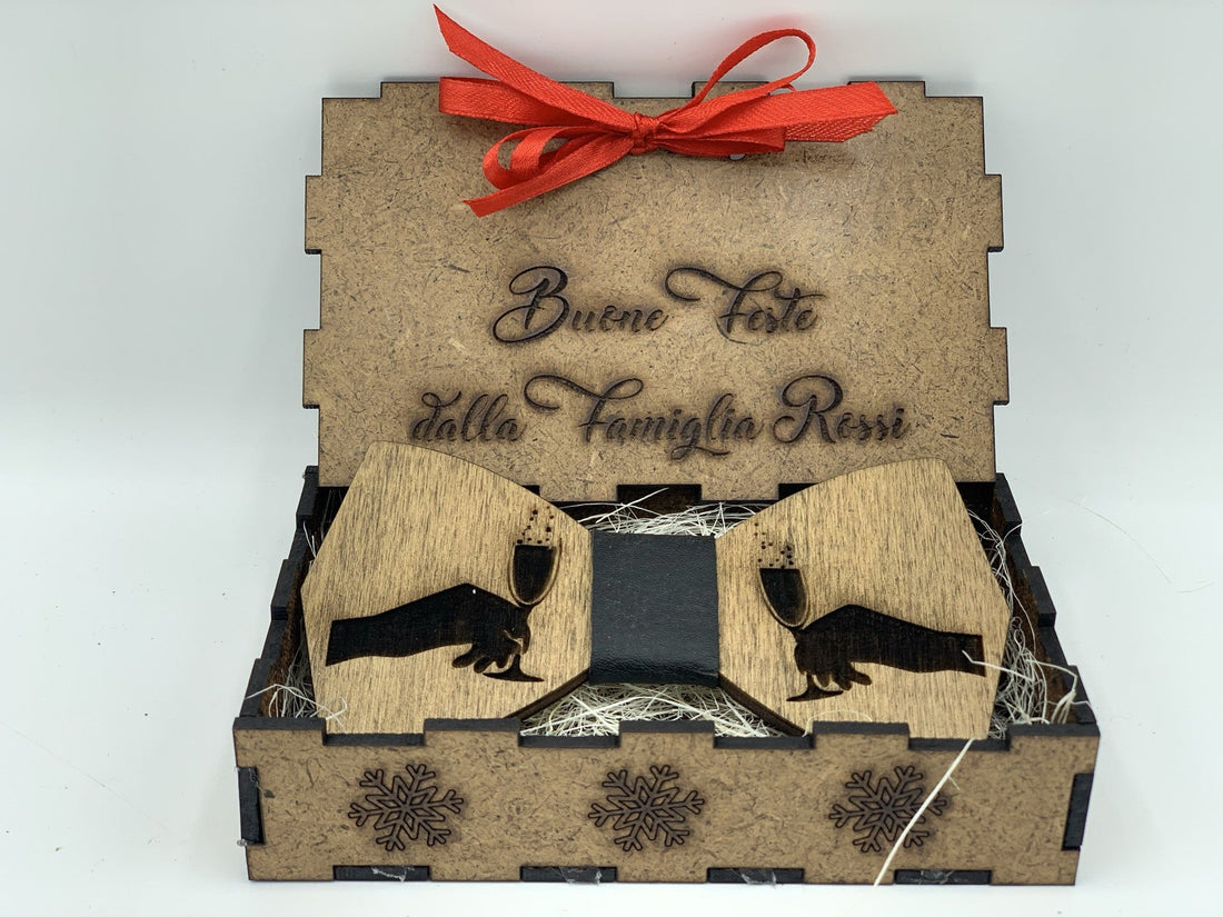 Papillon in legno Bollicine con scatola regalo personalizzata Idea's Cottage