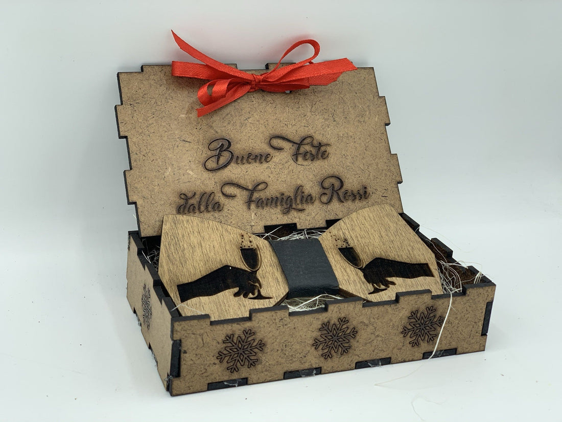 Papillon in legno Bollicine con scatola regalo personalizzata Idea's Cottage