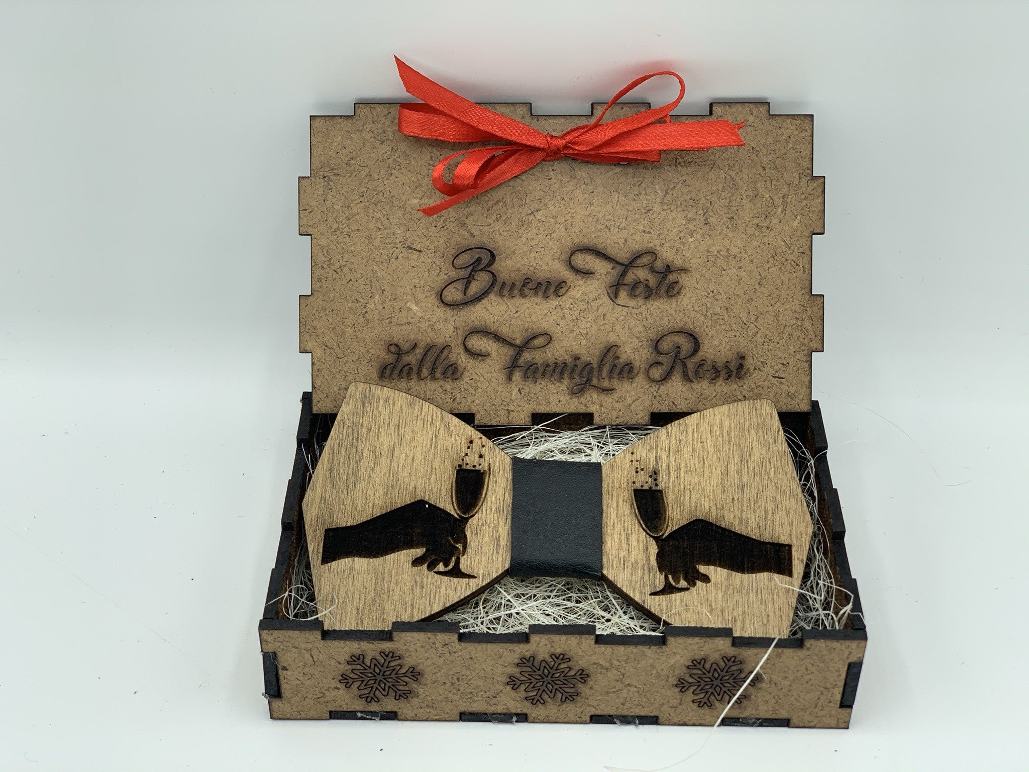 Papillon in legno Bollicine con scatola regalo personalizzata Idea's Cottage