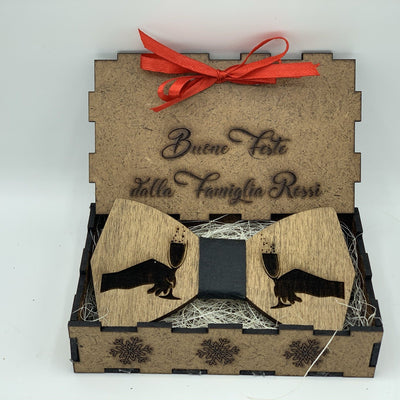 Papillon in legno Bollicine con scatola regalo personalizzata Idea's Cottage