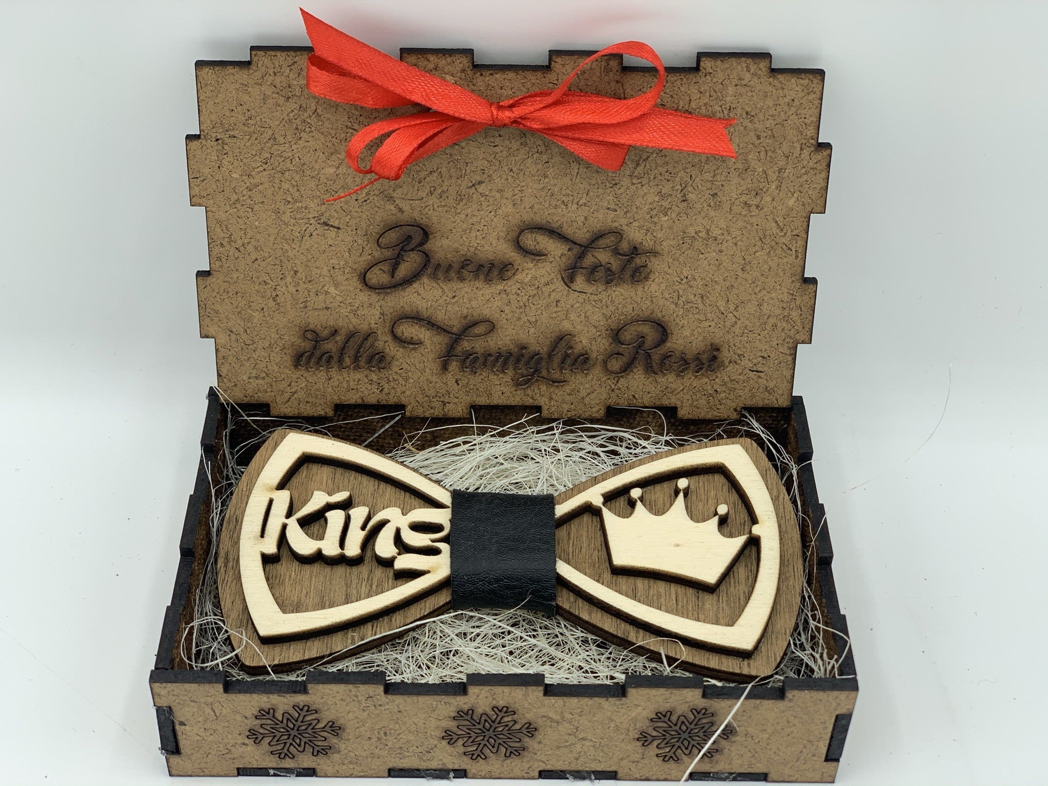 Papillon in legno King con scatola regalo personalizzata Idea's Cottage