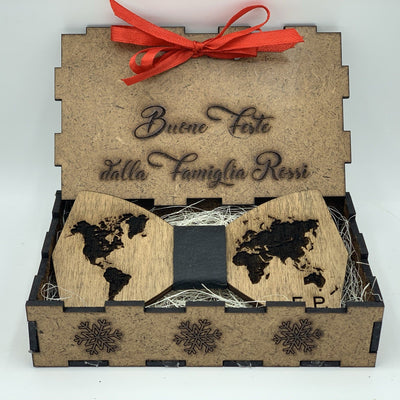 Papillon in legno Mappamondo con scatola regalo personalizzata Idea's Cottage