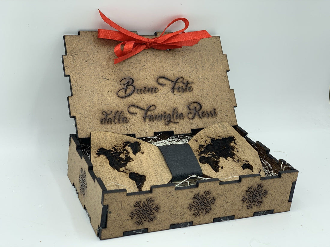Papillon in legno Mappamondo con scatola regalo personalizzata Idea's Cottage