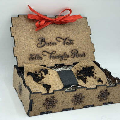 Papillon in legno Mappamondo con scatola regalo personalizzata Idea's Cottage