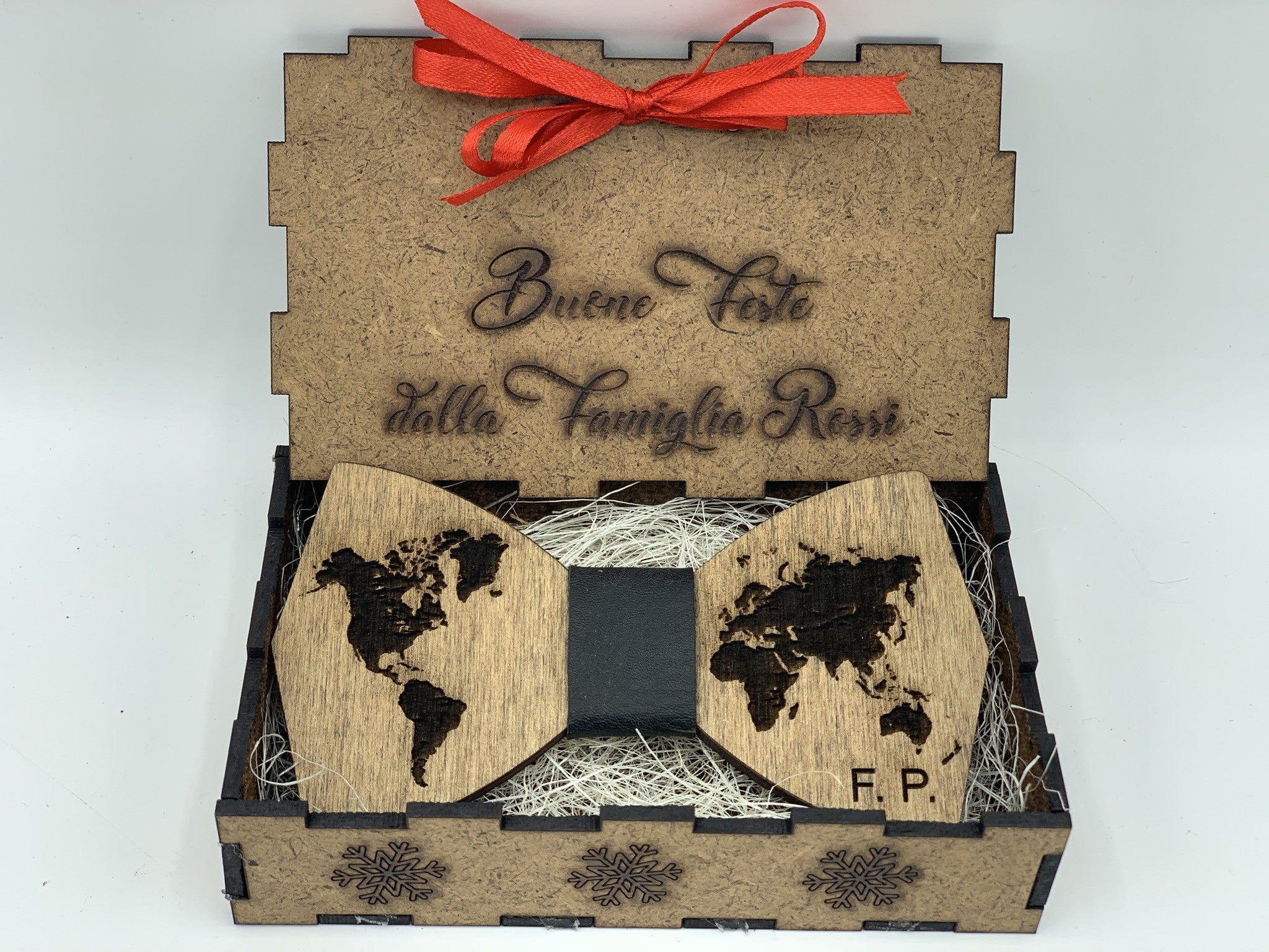 Papillon in legno Mappamondo con scatola regalo personalizzata Idea's Cottage