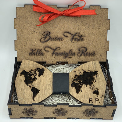 Papillon in legno Mappamondo con scatola regalo personalizzata Idea's Cottage
