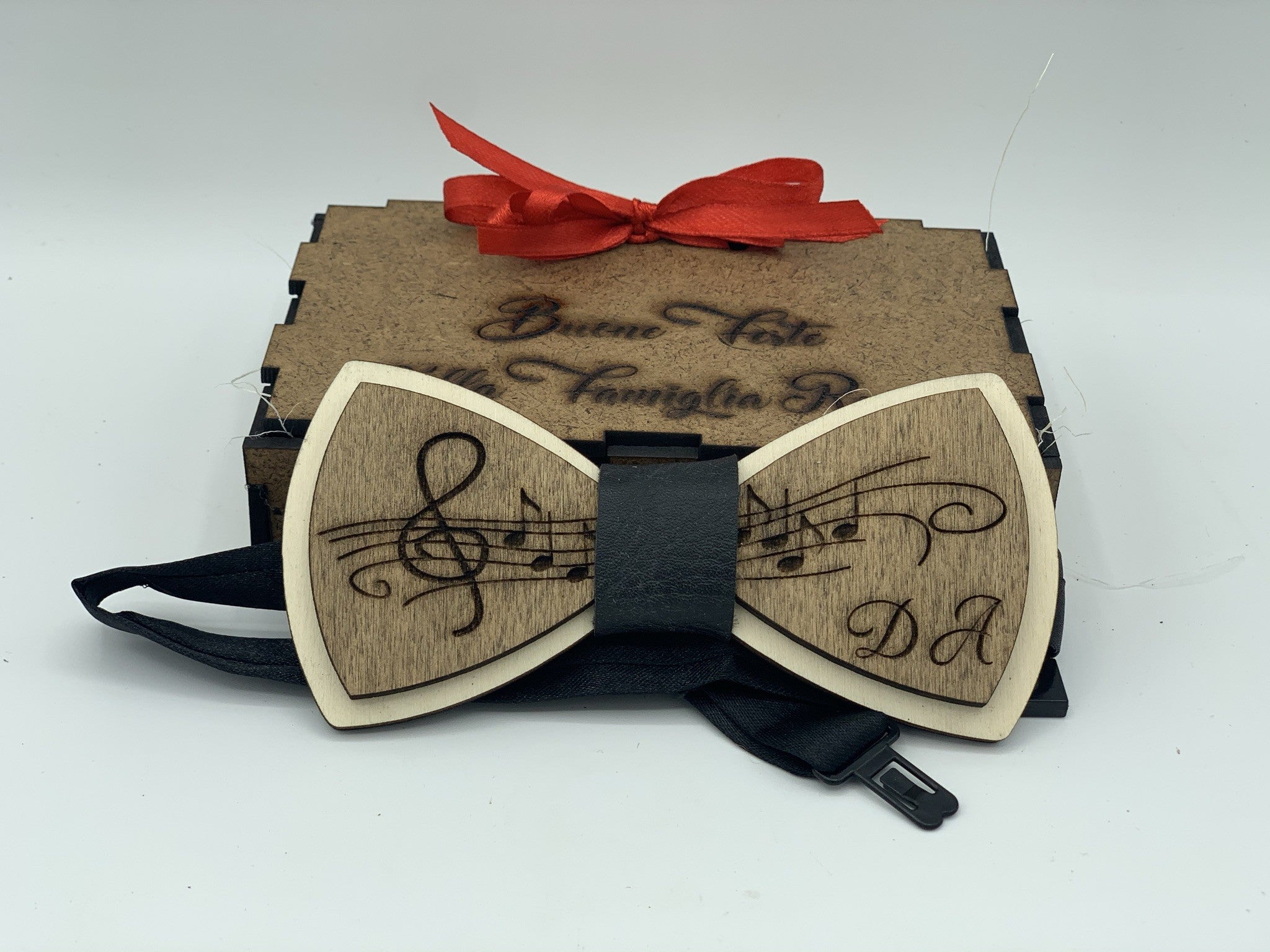 Papillon in legno Note Musicali con scatola regalo personalizzata Idea's Cottage