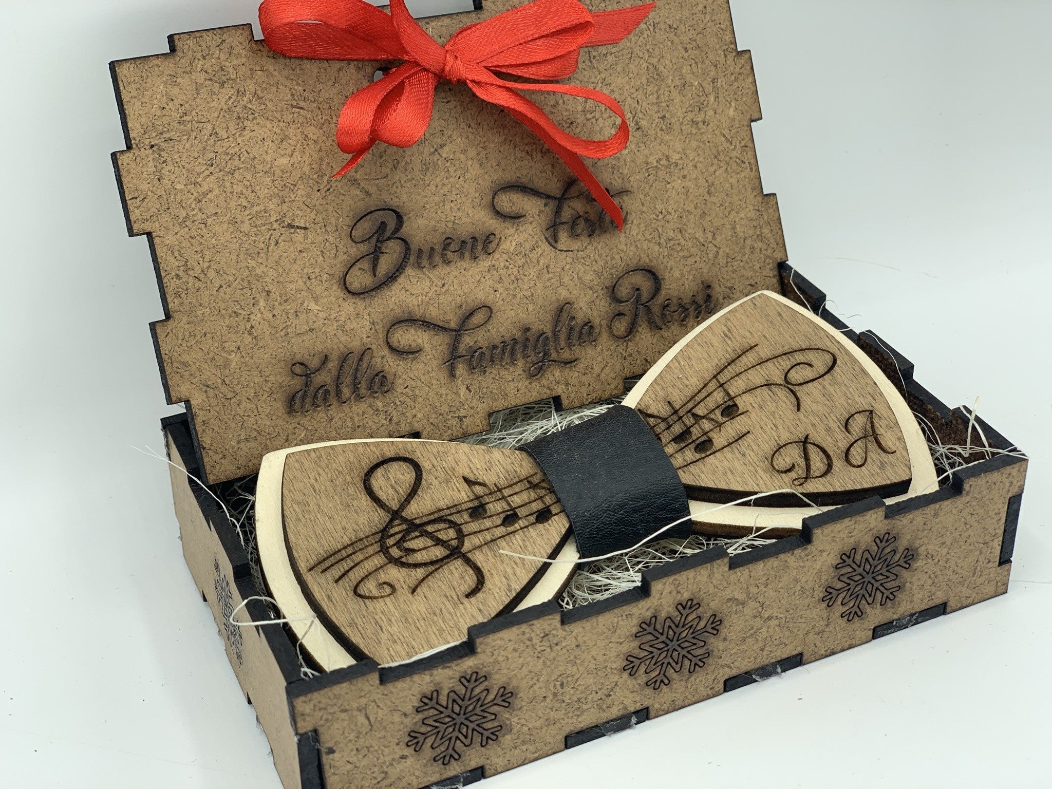 Papillon in legno Note Musicali con scatola regalo personalizzata Idea's Cottage
