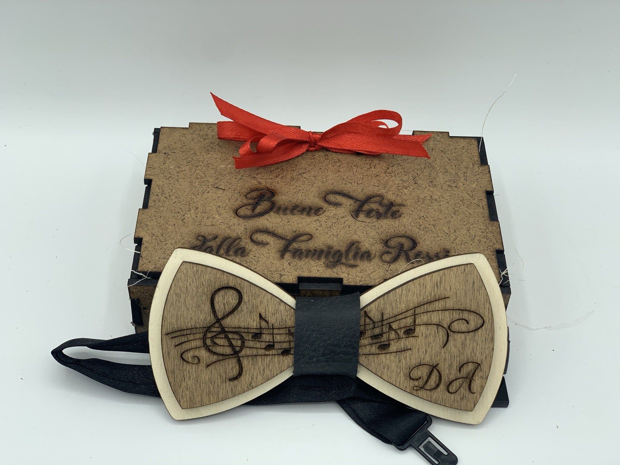 Papillon in legno Note Musicali con scatola regalo personalizzata Idea's Cottage