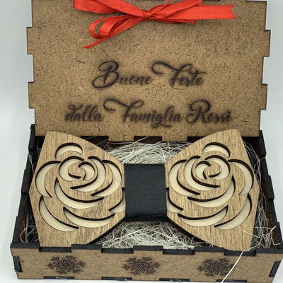 Papillon in legno Rose con scatola regalo personalizzata Idea's Cottage