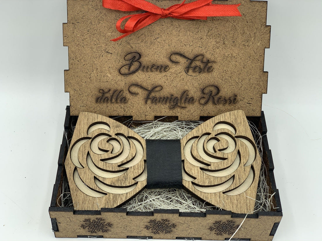 Papillon in legno Rose con scatola regalo personalizzata Idea's Cottage