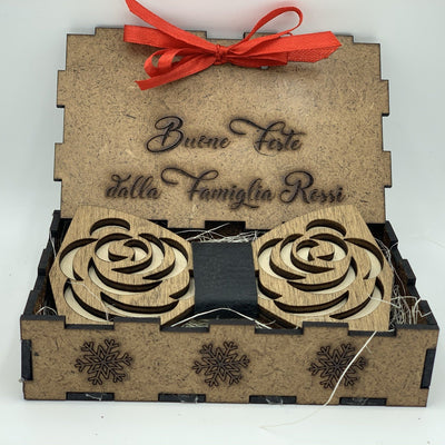Papillon in legno Rose con scatola regalo personalizzata Idea's Cottage