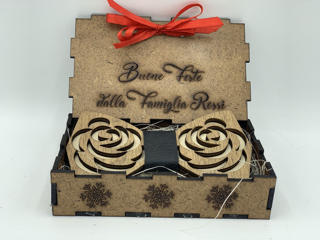 Papillon in legno Rose con scatola regalo personalizzata Idea's Cottage