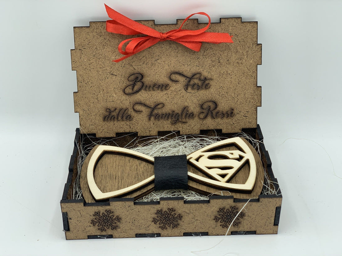 Papillon in legno Superman con scatola regalo personalizzata Idea's Cottage