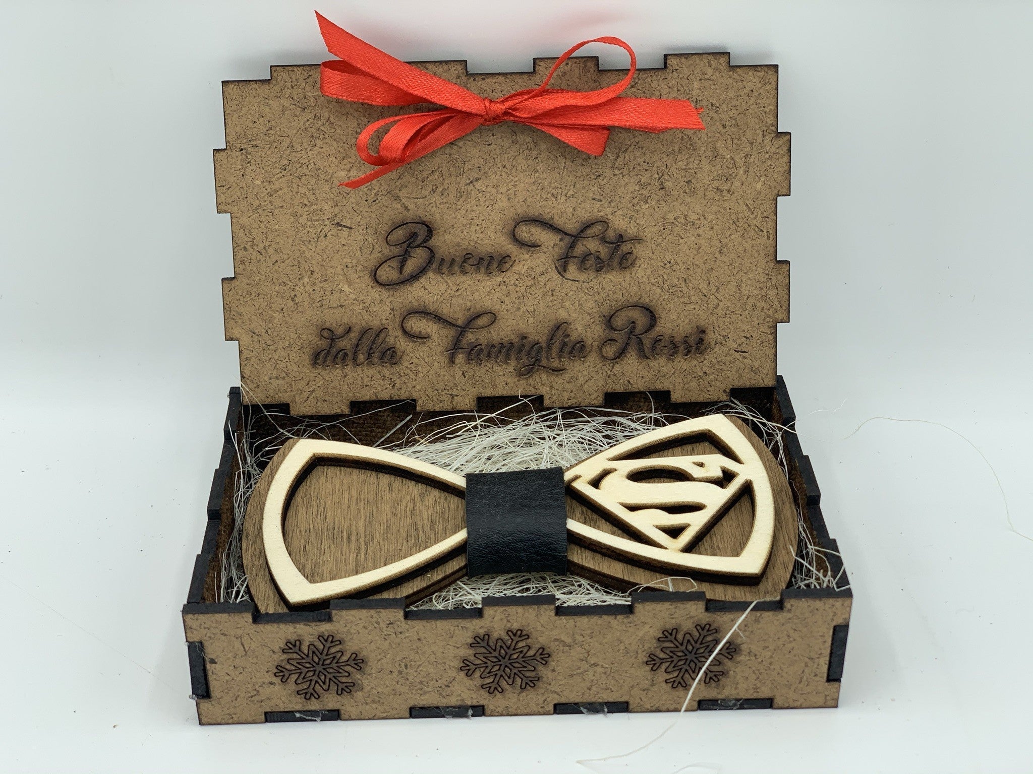 Papillon in legno Superman con scatola regalo personalizzata Idea's Cottage