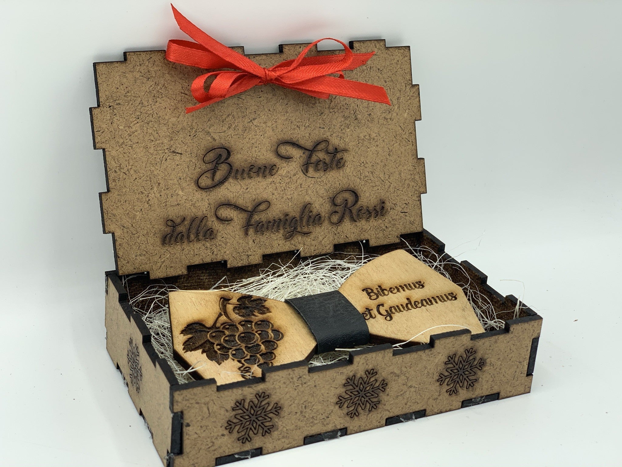 Papillon in legno Tema Vino con scatola regalo personalizzata Idea's Cottage