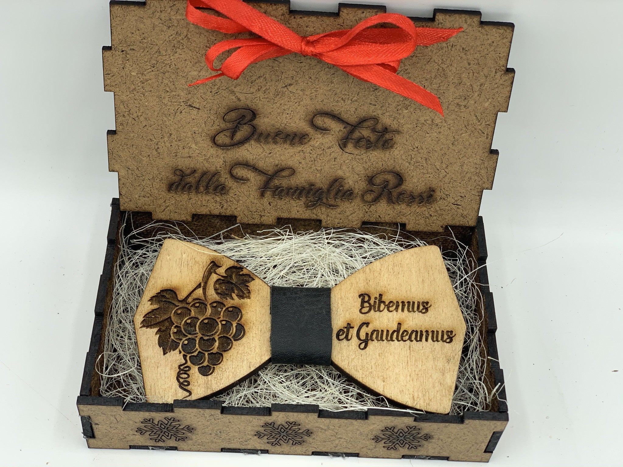 Papillon in legno Tema Vino con scatola regalo personalizzata Idea's Cottage