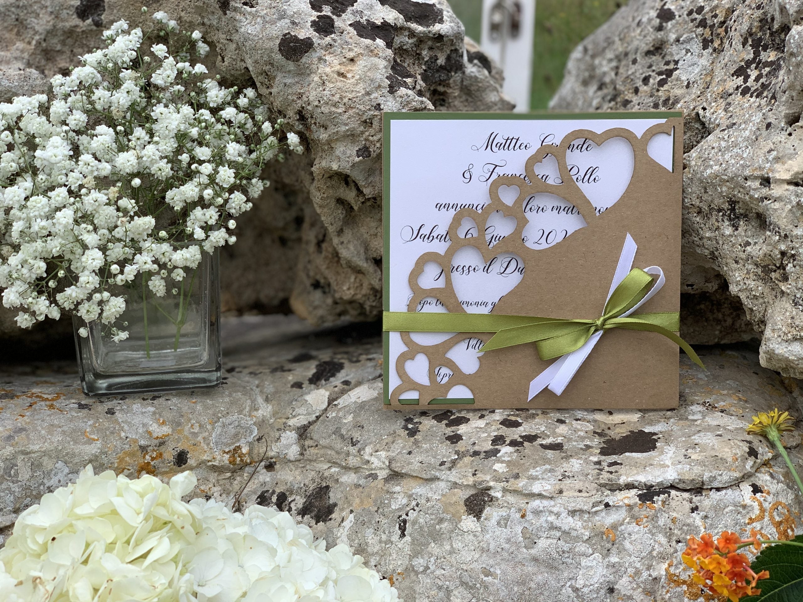 Partecipazione Kraft con ricamo a taglio laser