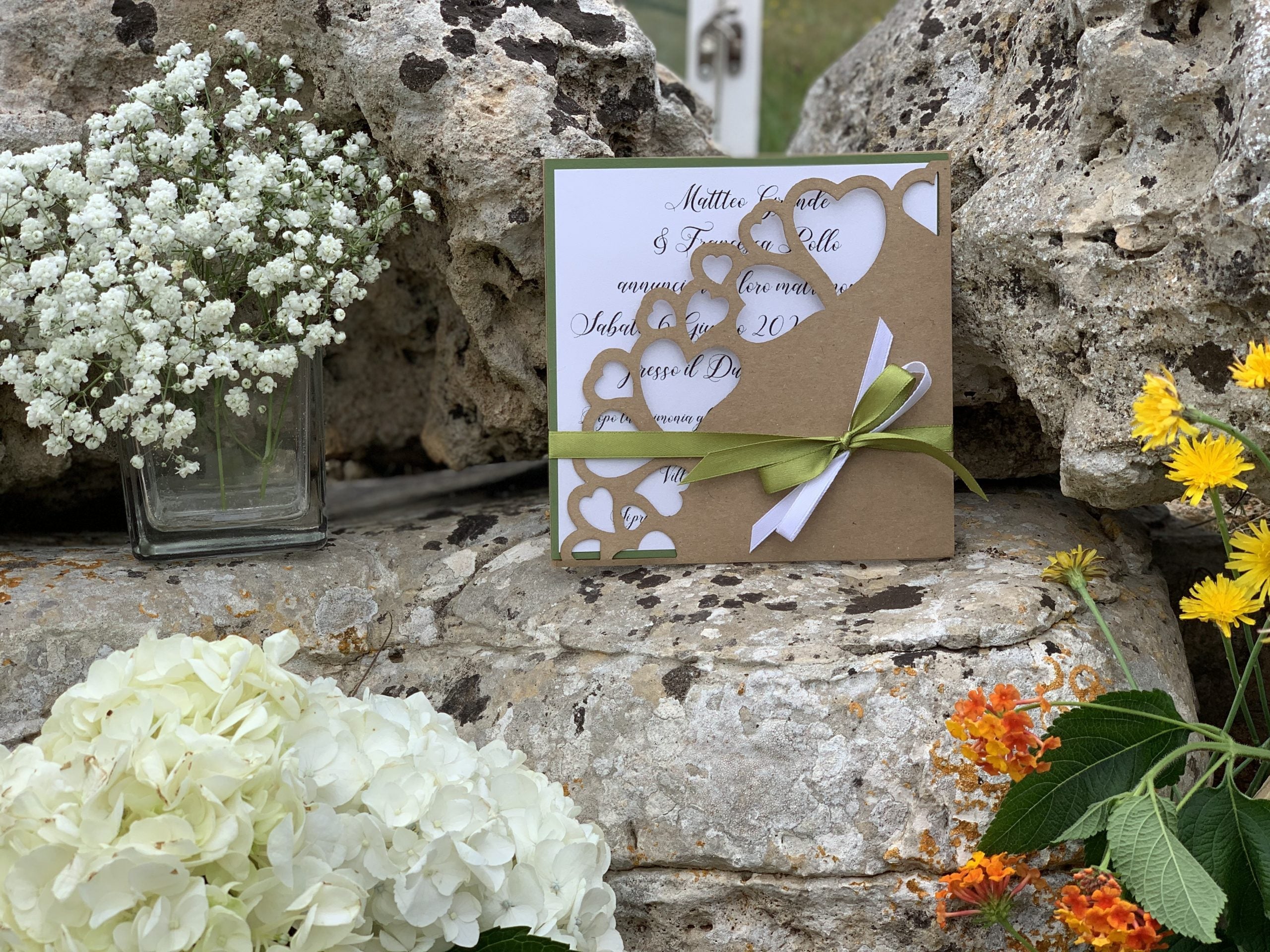 Partecipazione Kraft con ricamo a taglio laser 2