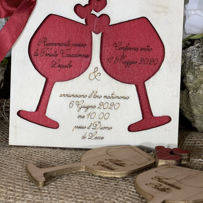 Partecipazione in legno Calici tema vino 5