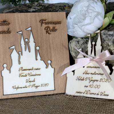Partecipazione in legno Castello tema fiaba 3
