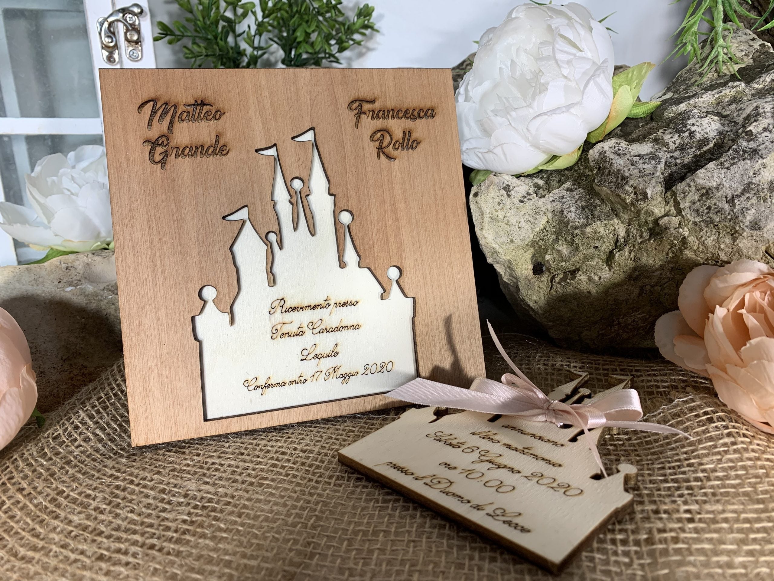 Partecipazione in legno Castello tema fiaba 5