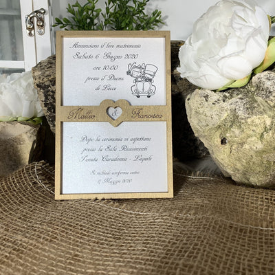 Partecipazione in legno Cornice Cuore