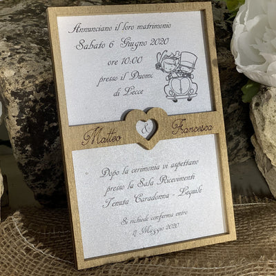 Partecipazione in legno Cornice Cuore 2