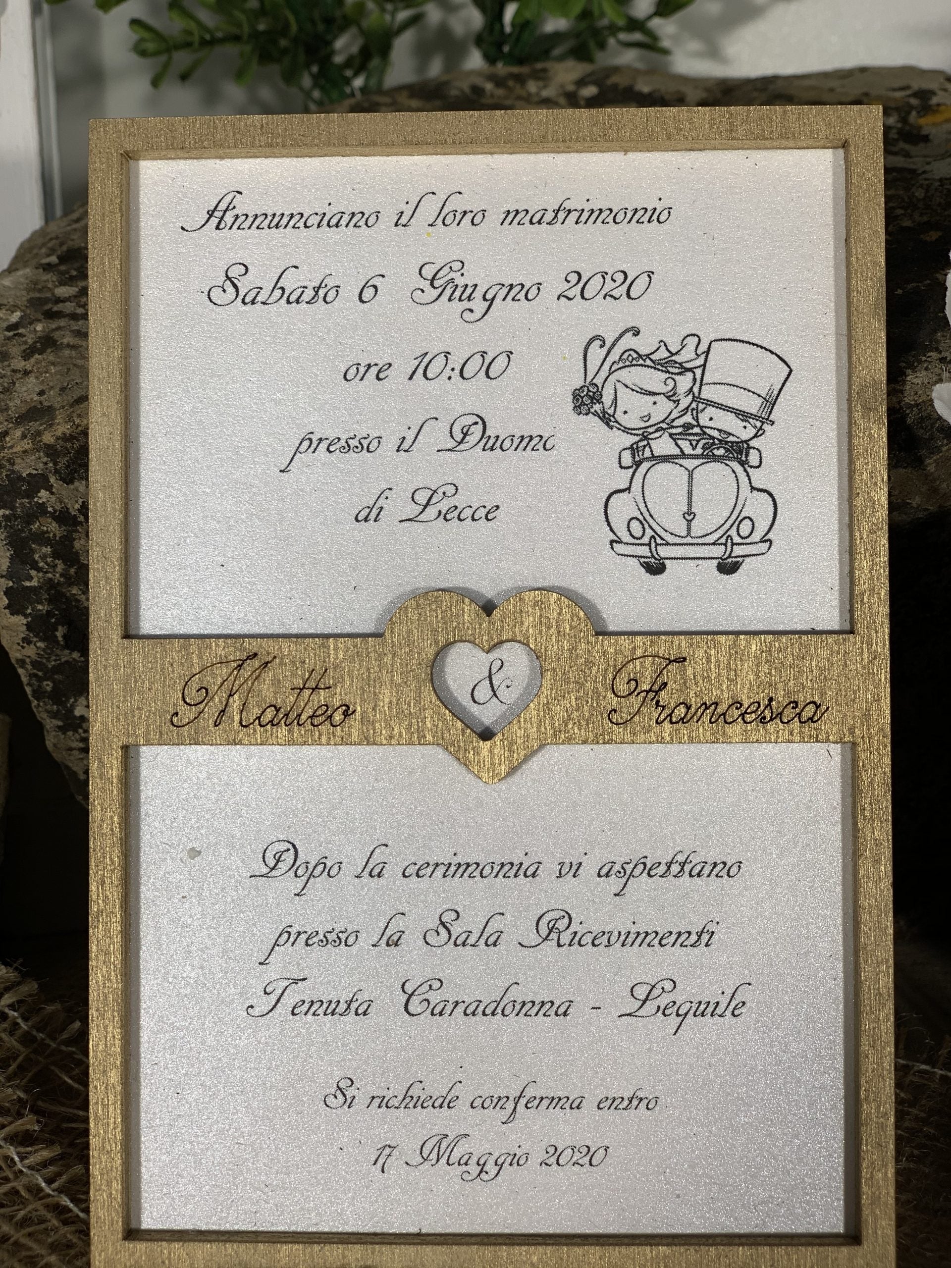 Partecipazione in legno Cornice Cuore 3