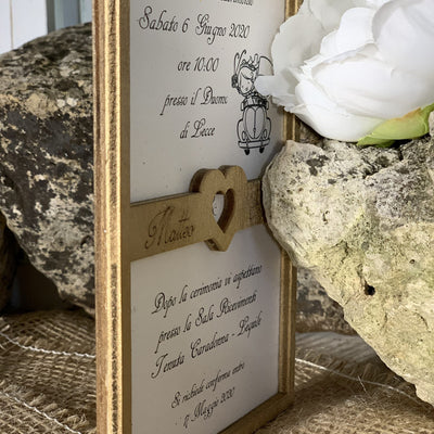 Partecipazione in legno Cornice Cuore 4