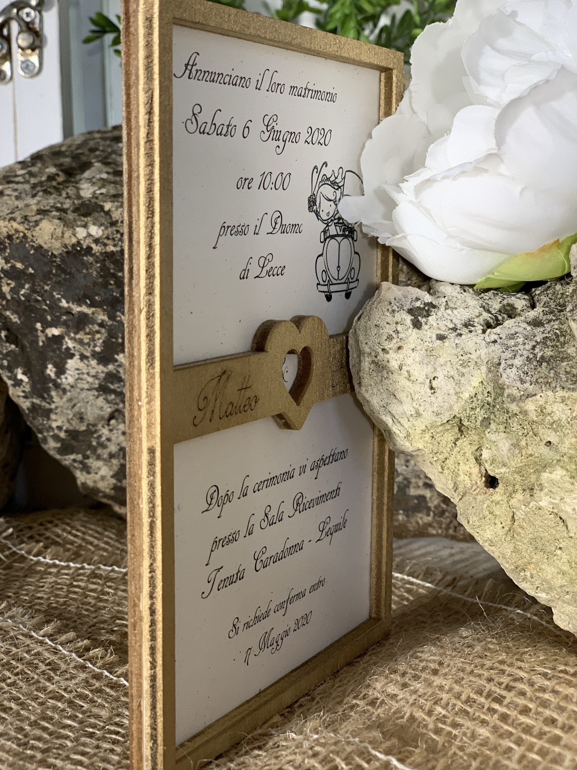 Partecipazione in legno Cornice Cuore 4