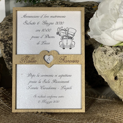 Partecipazione in legno Cornice Cuore 6