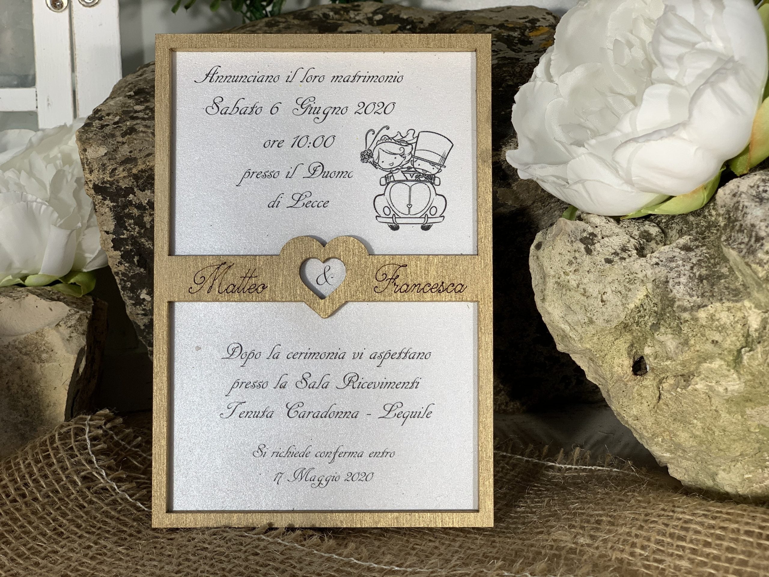 Partecipazione in legno Cornice Cuore 6