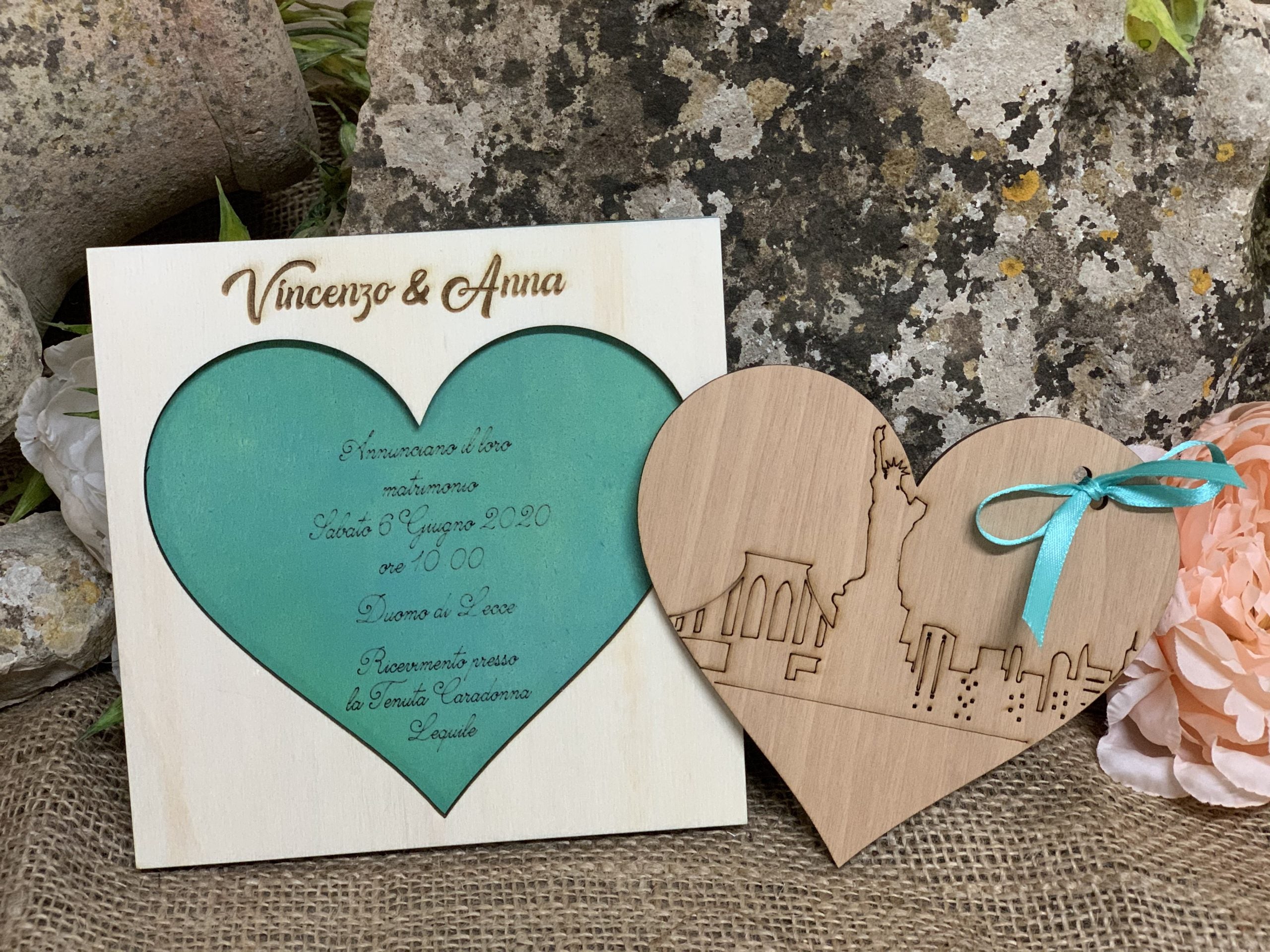 Partecipazione in legno New York tema viaggio