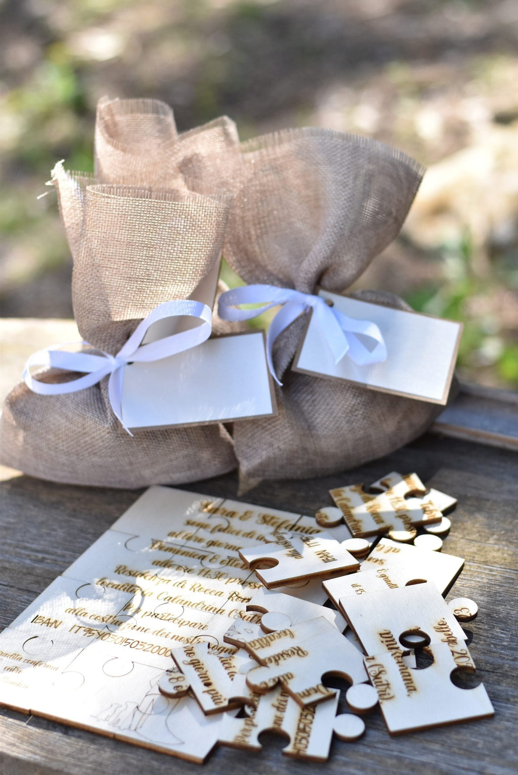 Partecipazione in legno "Puzzle" Idea's Cottage