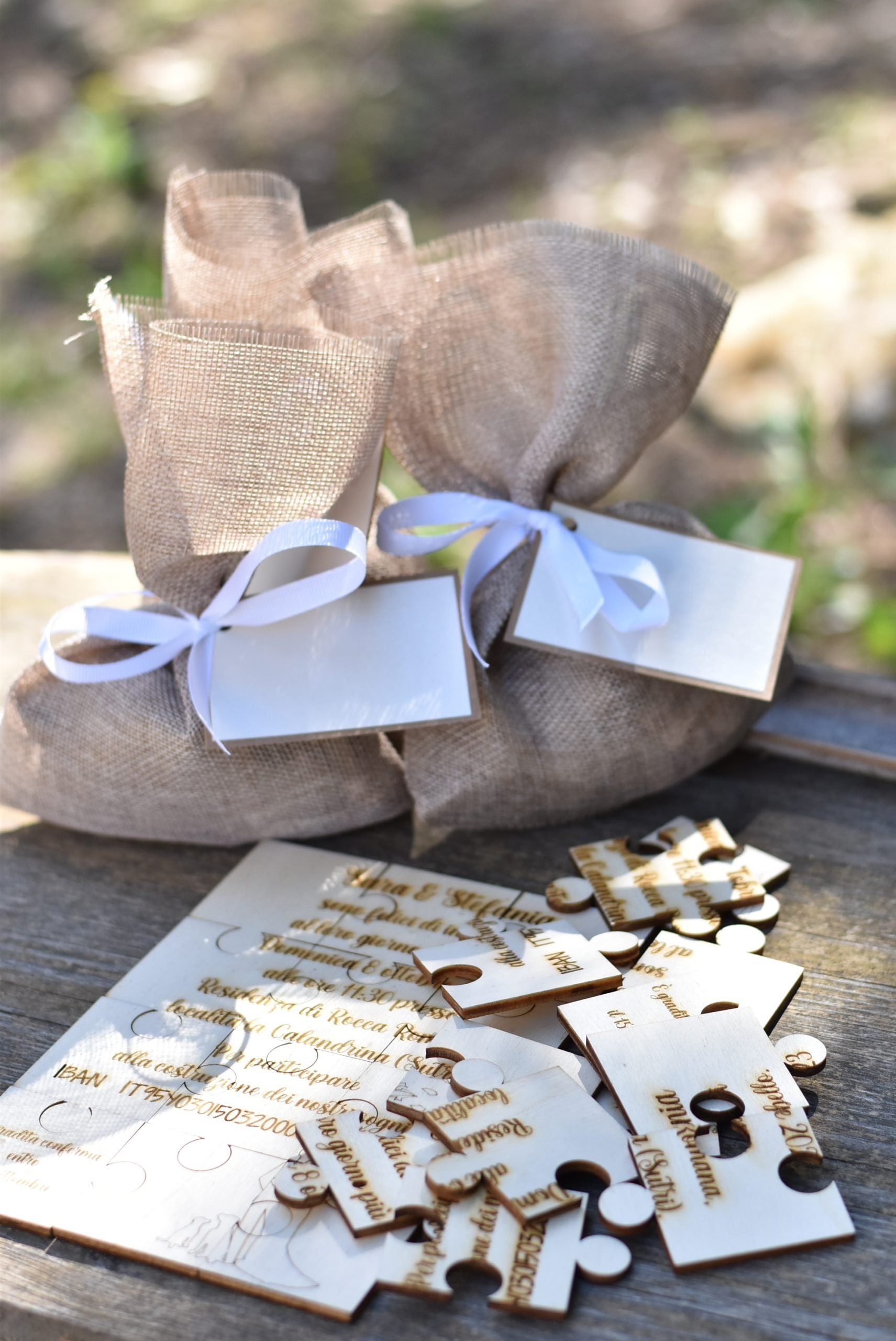 Partecipazione in legno "Puzzle" Idea's Cottage