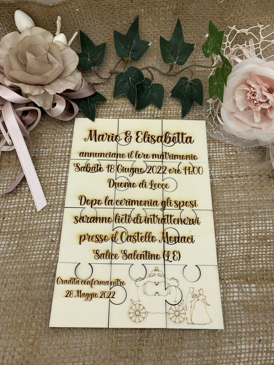 Partecipazione in legno "Puzzle" Idea's Cottage