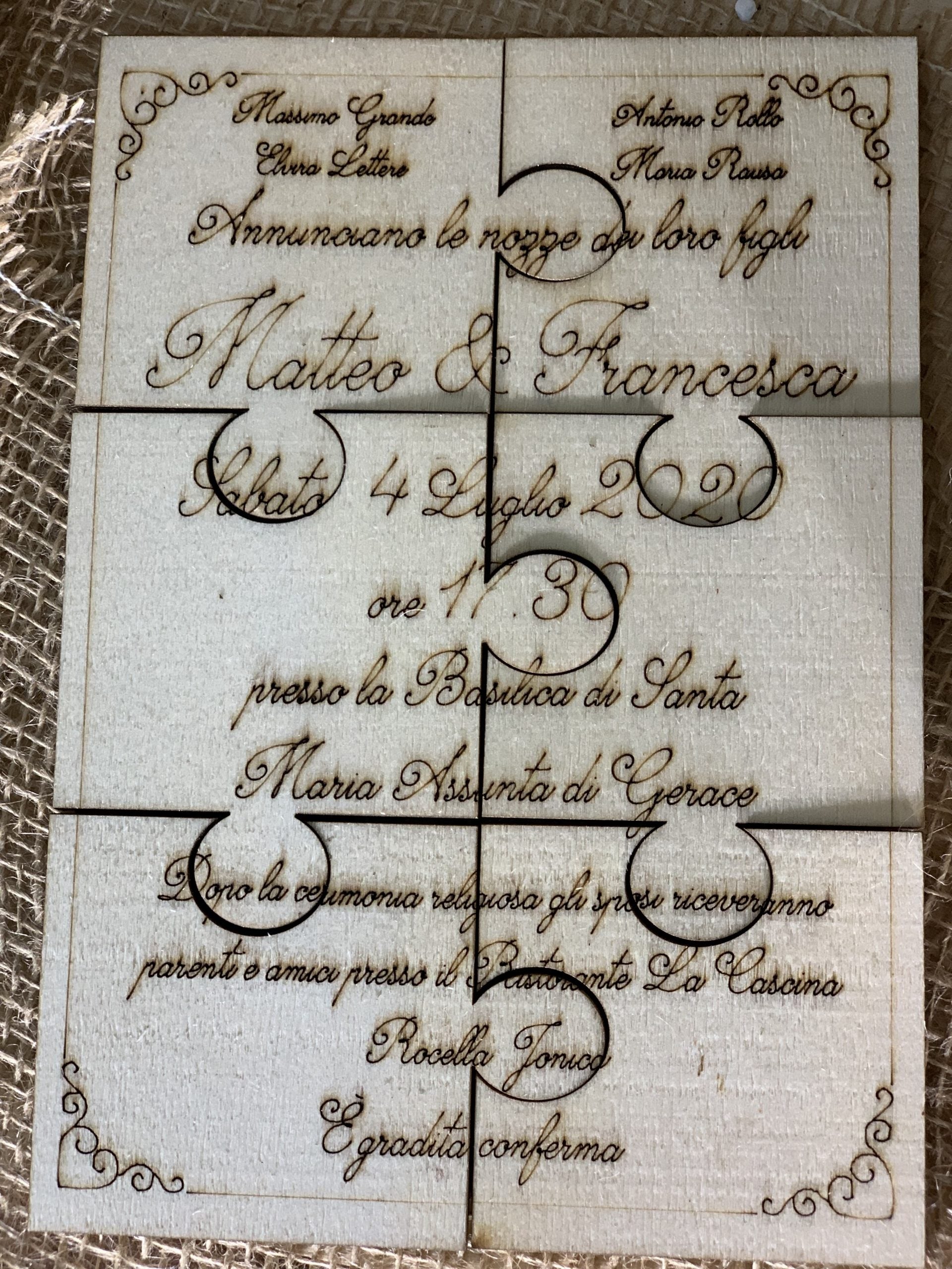 Partecipazione legno sei tessere puzzle 3