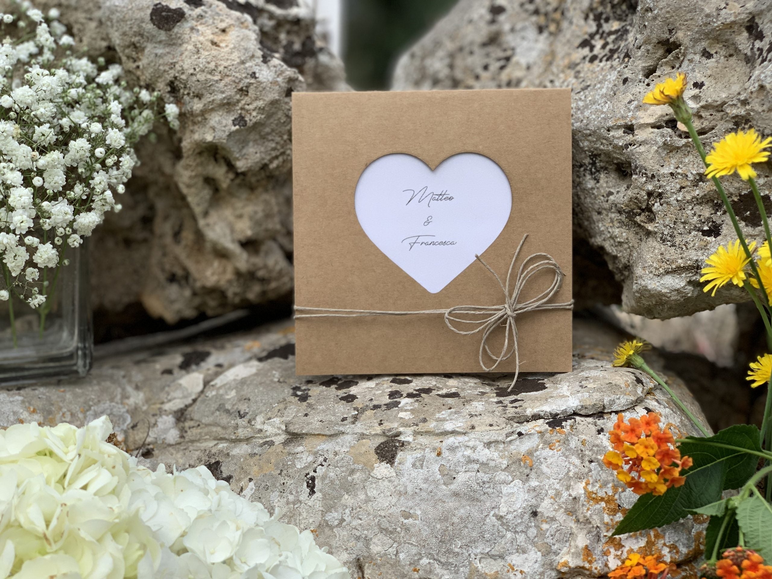 Partecipazione matrimonio cuore kraft