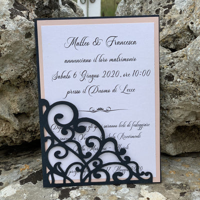 Partecipazione nozze blu laser cut