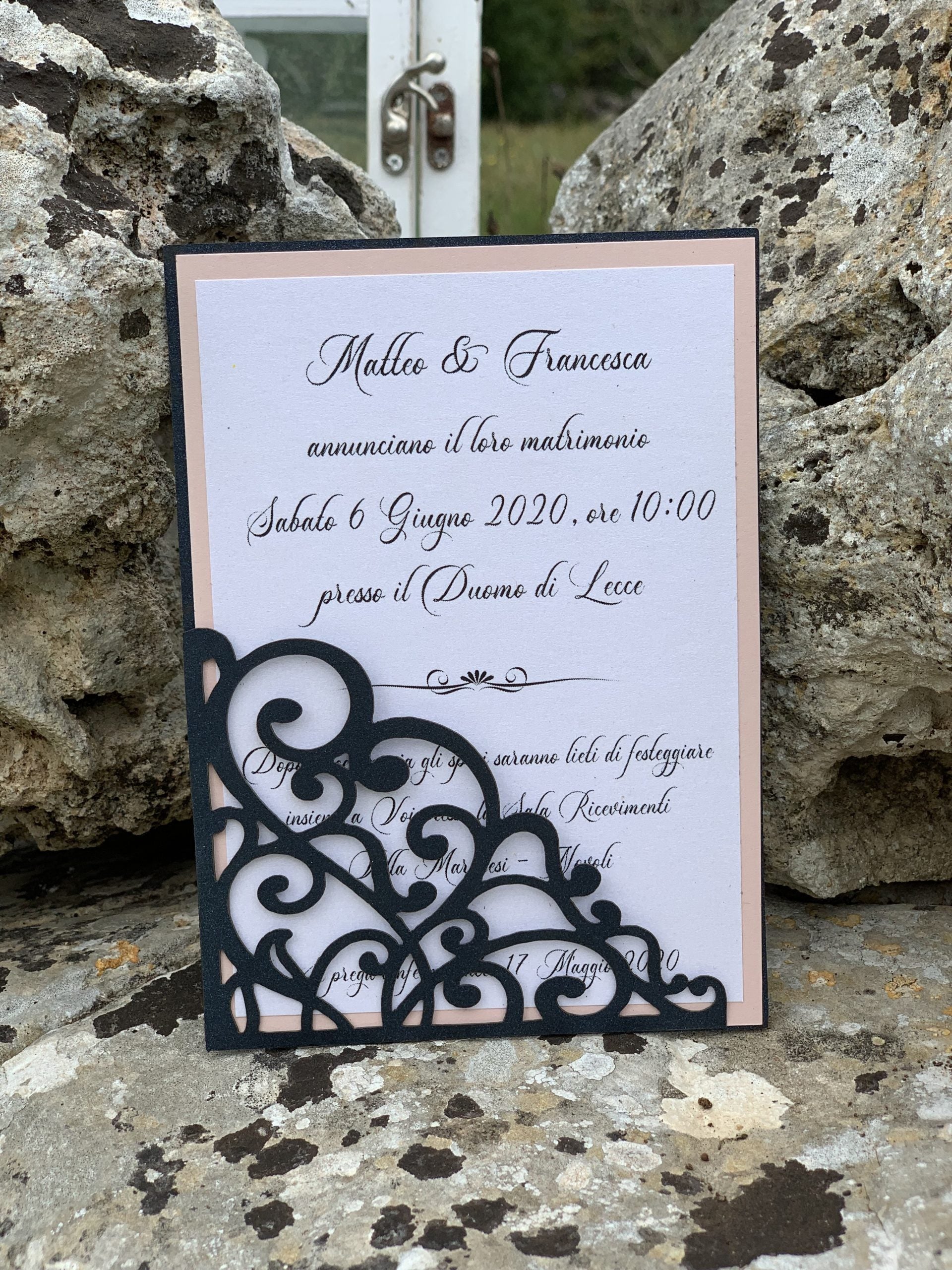 Partecipazione nozze blu laser cut