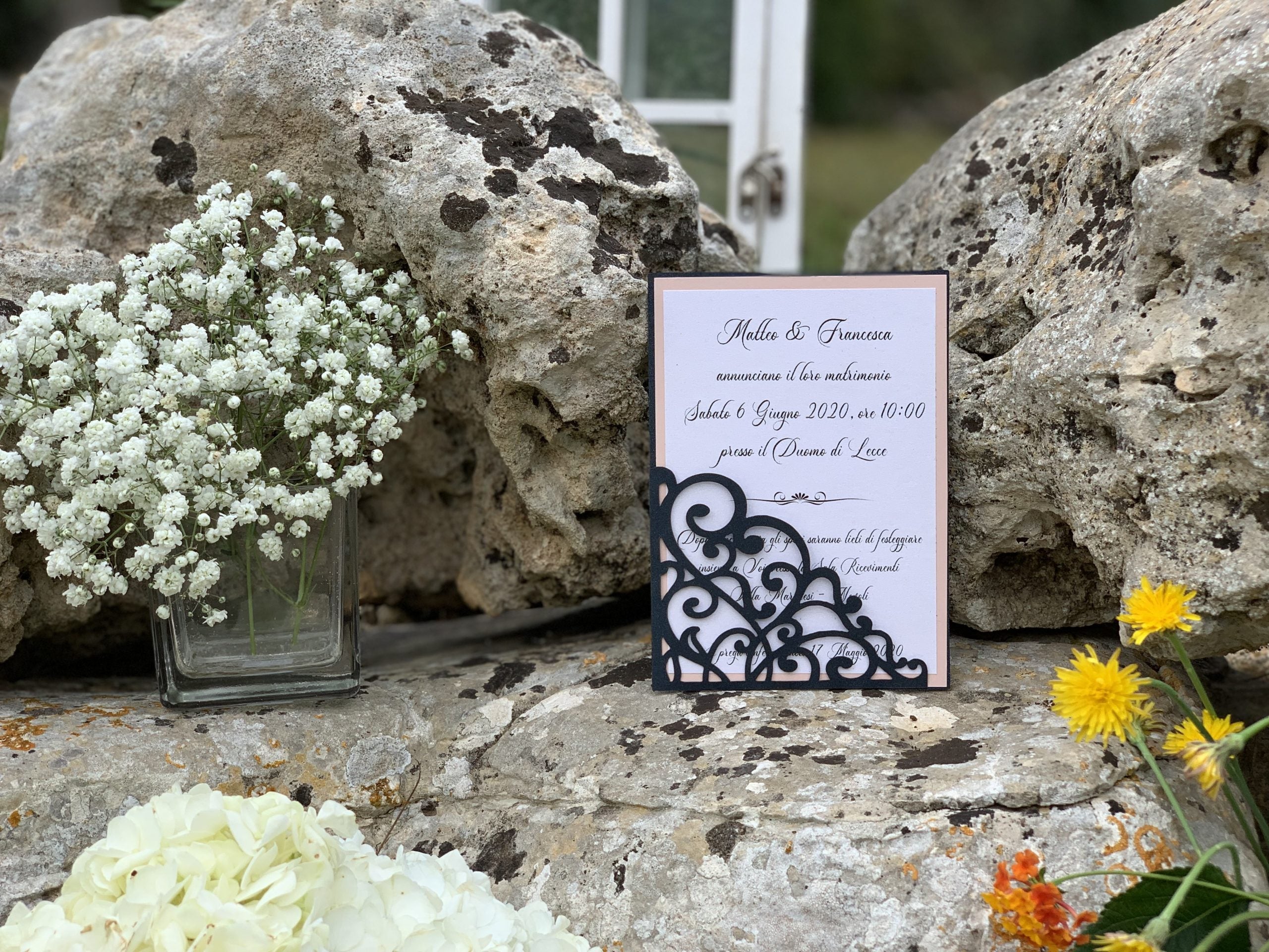 Partecipazione nozze blu laser cut 1