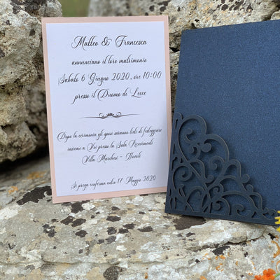Partecipazione nozze blu laser cut 3