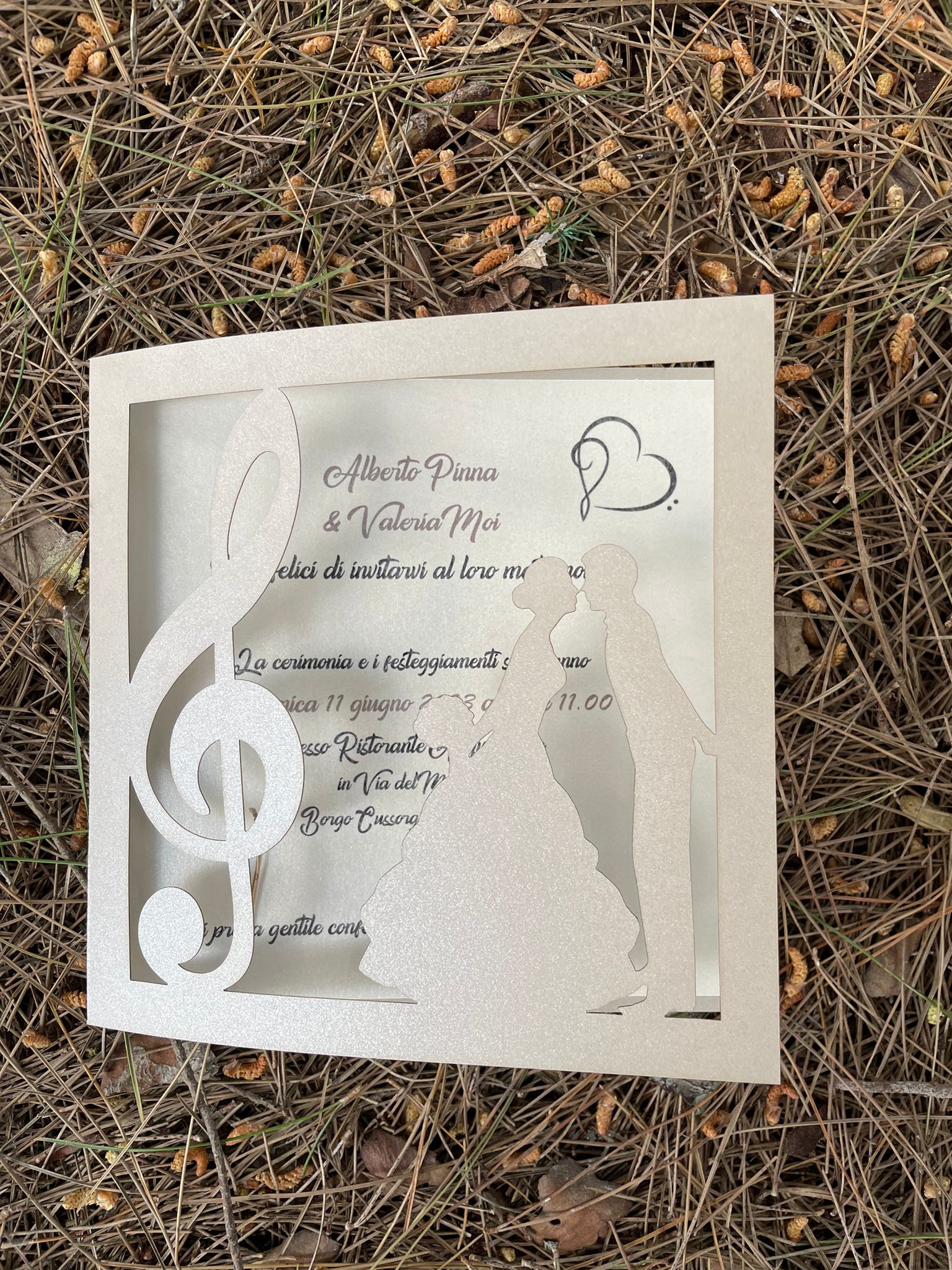 Partecipazione nozze tema musica laser cut Idea's Cottage