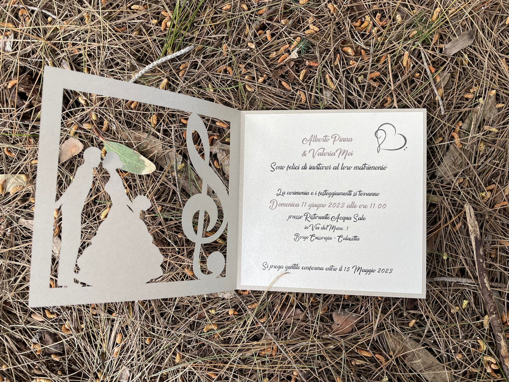 Partecipazione nozze tema musica laser cut Idea's Cottage