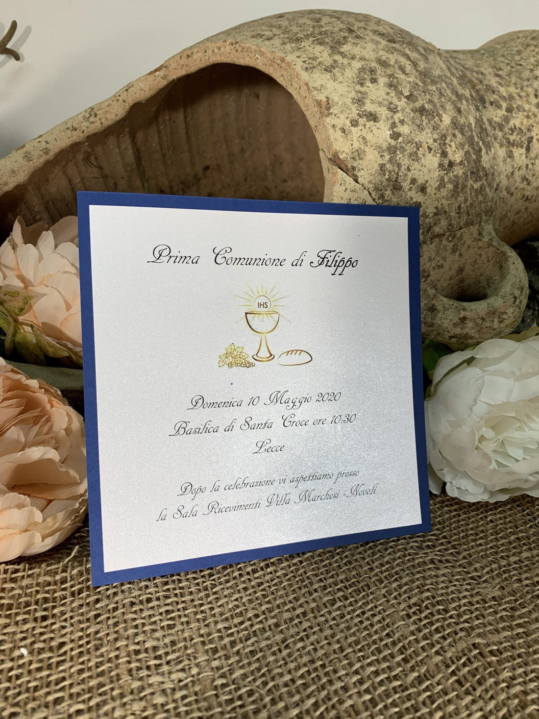 Partecipazione prima comunione blu