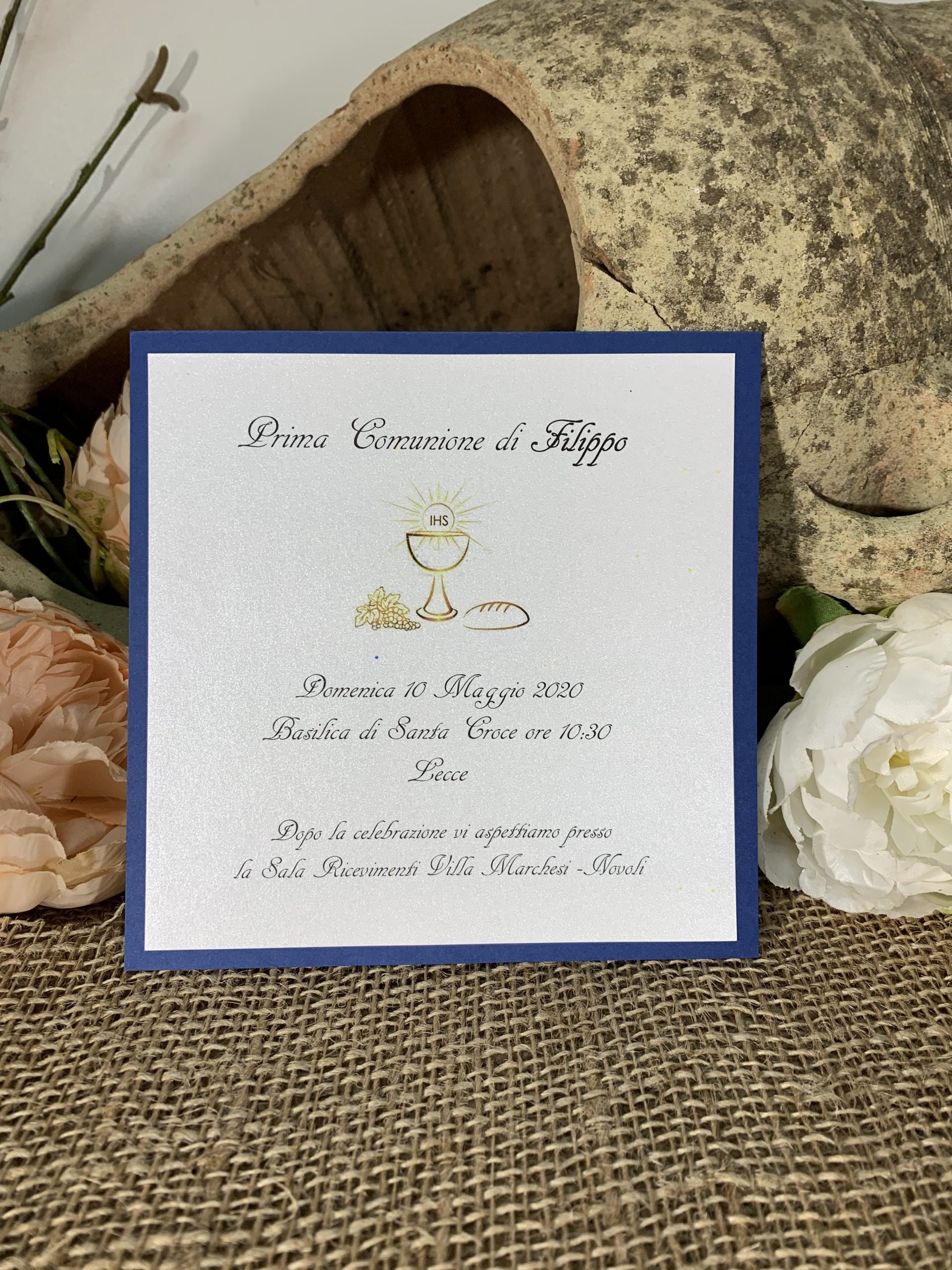 Partecipazione prima comunione blu