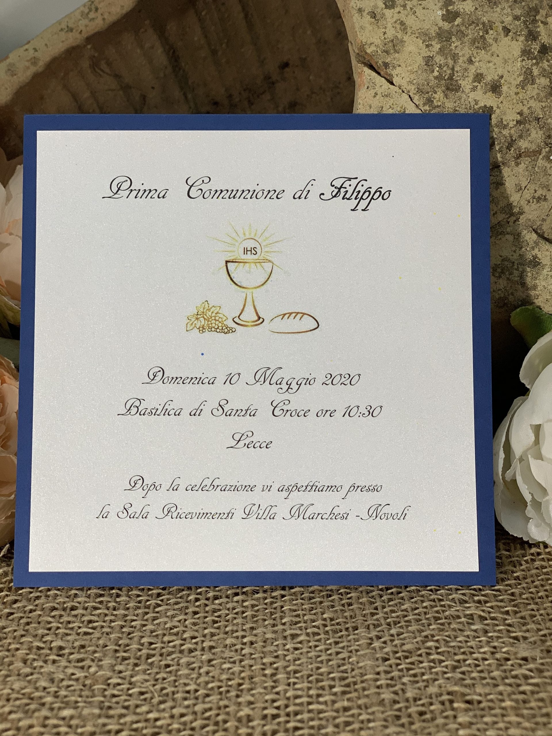 Partecipazione prima comunione blu