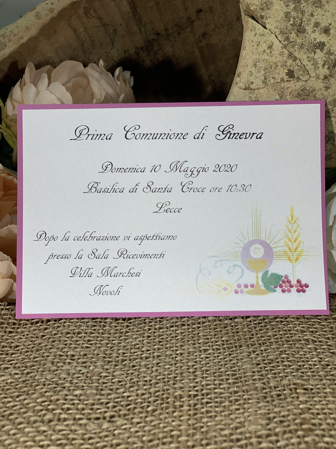 Partecipazione prima comunione fucsia